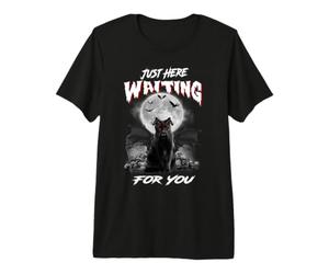 Just Here Waiting for You Black Cat Devil Moon Halloween T-Shirt Haut de Gamme