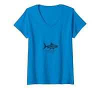 Just Keep Swimming Shark Motivational Ocean T-Shirt avec Col en V, Femme, Saphir, XXL