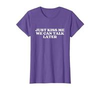 Just Kiss Me We Can Talk Later Y2k Aesthetic T-Shirt, Femme, Violet Chiné, XL