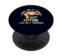 Just Kitting, Je Le Ferai Demain, Procrastination, Jeu de Mots pour Chats PopSockets PopGrip Adhésif
