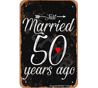 Just Married 50 Years Ago Tin Vintage Look 20 x 30 cm Plaque décorative Panneau pour la maison Décoration murale amusante