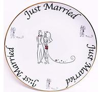 Just Married Assiette ronde en porcelaine dorée décorée à la main Motif Royaume-Uni 31 cm