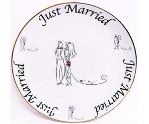 Just Married Assiette ronde en porcelaine dorée décorée à la main Motif Royaume-Uni 31 cm