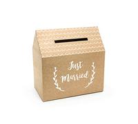 Just Married Boîte cadeau en papier kraft 30,5 cm x 1 pièce pour mariage Marron Blanc Naturel Décoration de mariage Boîte à cartes