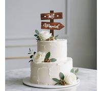 Just Married Décoration de Gâteau, Décoration de Gâteau de Mariage en Bois, Cupcake Toppers, Cake Toppers pour Anniversaire, Mariages, Fiançailles