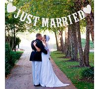 Just Married Guirlande, Guirlande de Mariage décorative Blanche Vintage, bannière Just Married pour Voiture, Affiche fraîchement mariée, Guirlande de fanions de Mariage