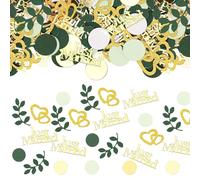 Just Married - Lot de 300 confettis décoratifs de table de mariage - En forme de cœur - Paillettes - Vintage - Vert doré - Décoration de mariage - Idéal pour les mariages, les fiançailles, les fêtes