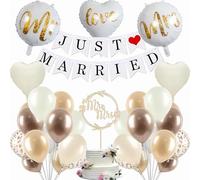 Just Married Lot de 57 ballons de décoration de mariage à l'hélium de 30,5 cm avec guirlande Just Married, décoration de gâteau de mariage et ballons en forme de cœur