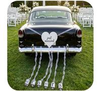 Just Married Lot de boîtes de conserve en étain avec panneau en forme de cœur, faites à la main avec nœud en ruban, décoration de mariage