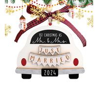 Just Married Ornement de voiture Just Married - Décoration de voiture de mariage - Décoration de sapin de Noël de voiture de mariage - Notre première décoration de Noël commune - Décoration de voiture