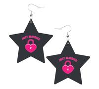 Just Married - Paire de boucles d'oreilles percées en cuir imprimé - Légères - Bohème - Cadeau pour femme, One Size, Polyester
