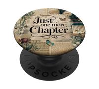 Just One More Chapter Bookish Book Reading Vintage Flower PopSockets PopGrip Adhésif