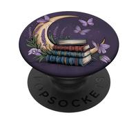 Just One More Chapter - Croissant de lune violet floral PopSockets PopGrip Adhésif