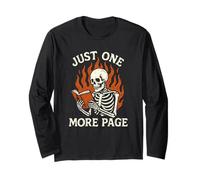 Just One More Page Squelette de Lecture Flammes de Lecture Amateur de Livres Manche Longue