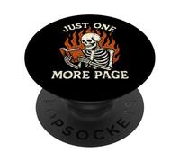 Just One More Page Squelette de Lecture Flammes de Lecture Amateur de Livres PopSockets PopGrip Adhésif
