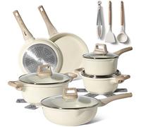 Just Perfecto Set de casseroles et poêles à induction avec couvercle 15 pièces - Set de casseroles en aluminium avec revêtement anti-adhésif - Set de casseroles Biege
