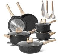 JUST PERFECTO Batterie de cuisine induction Set de casseroles avec couvercle - Casserole tout feux - poele anti adhesive - poele sans PFOA et sans PTFE - lot avec des poêles (15 Pcs Black)