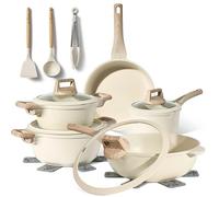 JUST PERFECTO Batterie de cuisine induction Set de casseroles avec couvercle - Casserole tout feux - poele anti adhesive - poele sans PFOA et sans PTFE - lot avec des poêles (Biege)