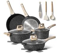 JUST PERFECTO Batterie de cuisine induction Set de casseroles avec couvercle - Casserole tout feux - poele anti adhesive - poele sans PFOA et sans PTFE - lot avec des poêles (13 pcs Black)