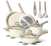 JUST PERFECTO Batterie de cuisine induction Set de casseroles avec couvercle - Casserole tout feux - poele anti adhesive - poele sans PFOA et sans PTFE - lot avec des poêles (13 pcs Biege)