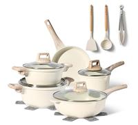 JUST PERFECTO Batterie de cuisine induction Set de casseroles avec couvercle - Casserole tout feux - poele anti adhesive - poele sans PFOA et sans PTFE - lot avec des poêles (14 - Pièces blanc)