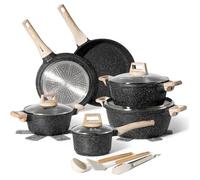 JUST PERFECTO Batterie de cuisine induction - set de casseroles tout feux avec couvercle en verre - lot avec des poêles anti adhesive, sans PFOA et PTFE (15 Pièces Noir)