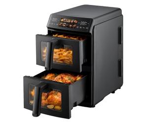 Just Perfecto Friteuse sans Huile 10L Double Bac Écran Tactile Noir | 2 bacs indépendants, fenêtre de visualisation, cuisson sans huile, paniers antiadhésifs, entretien facile, repas famille