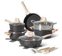 JUST PERFECTO HOUSEHOLD APPLIANCES - Set poêles couvercle - Poêle 24cm - Poêle à frire - Poêle 28cm - Poêle antiadhésive sans PTFE ni Pfoa - Aluminium revêtement antiadhésif (15-Teilig set Schwarz)