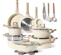 JUST PERFECTO Batterie de cuisine induction Set de casseroles avec couvercle - Casserole tout feux - poele anti adhesive - poele sans PFOA et sans PTFE - lot avec des poêles (21 Pcs Biege)
