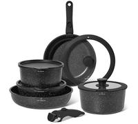 Just Perfecto Set de 11 casseroles Set de poêles avec poignées amovibles Poêles Cuisine empilable Casserole induction Résistant au four noir