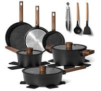 Just Perfecto Set de 15 pièces pour induction - Set de casseroles noires avec couvercles pour gaz et induction - Sans PFAS