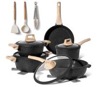 JUST PERFECTO Batterie de cuisine induction Set de casseroles avec couvercle - Casserole tout feux - poele anti adhesive - poele sans PFOA et sans PTFE - lot avec des poêles (Black)