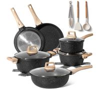 JUST PERFECTO Batterie de cuisine induction Set de casseroles avec couvercle - Casserole tout feux - poele anti adhesive - poele sans PFOA et sans PTFE - lot avec des poêles (15 Pcs Black)