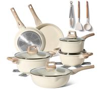 Just Perfecto Set de casseroles et poêles à induction avec couvercle 15 pièces - Set de casseroles en aluminium avec revêtement anti-adhésif - Set de casseroles Biege