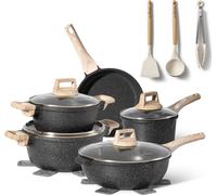 JUST PERFECTO Batterie de cuisine induction - set de casseroles tout feux avec couvercle en verre - lot avec des poêles anti adhesive, sans PFOA et PTFE (14 Pièces Noir)