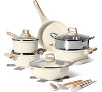 JUST PERFECTO - Set de poêles avec couvercle - Poêle 24 cm - Poêle à frire - Poêle de 28 cm - Poêle antiadhésive sans PTFE ni Pfoa - Aluminium avec revêtement antiadhésif… (15-Teilig set Beige)