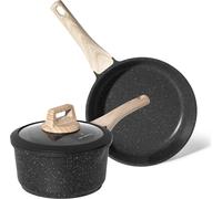 JUST PERFECTO Set de poêles, 20 cm + casserole 18 cm, avec couvercle, Set de cuisson, Adapté à l'induction, revêtement anti-adhésif, sans ni Noir