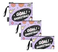 Just Play - Lot de 3 sacs à goûter réutilisables et imperméables pour enfants - Motif ballon de basket violet