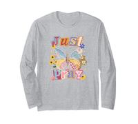 Just Pray Butterfly Cross Message de Foi chrétienne Manche Longue