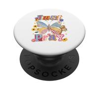 Just Pray Butterfly Cross Message de Foi chrétienne PopSockets PopGrip Adhésif