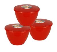Just Pudding Basins Lot de 3 bols à pudding en plastique rouge avec couvercles de taille moyenne de 1,5 pinte de qualité alimentaire Bol rouge et couvercle rouge