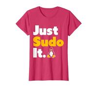 Just Sudo It Linux Nerd Souvenir Geek Tools T-Shirt, Femme, Rouge Chiné, M