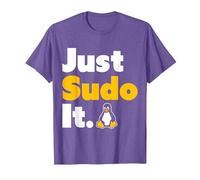 Just Sudo It Linux Nerd Souvenir Geek Tools T-Shirt, Homme, Violet Chiné, 3XL