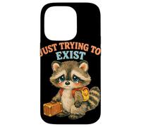 Just Trying to Exist Sad Raton Laveur avec Valise Graphique rétro Coque pour iPhone 14 Pro