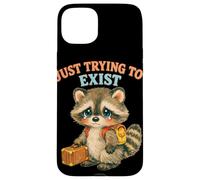 Just Trying to Exist Sad Raton Laveur avec Valise Graphique rétro Coque pour iPhone 15 Plus