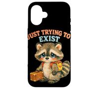 Just Trying to Exist Sad Raton Laveur avec Valise Graphique rétro Coque pour iPhone 16