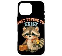 Just Trying to Exist Sad Raton Laveur avec Valise Graphique rétro Coque pour iPhone 16 Pro Max