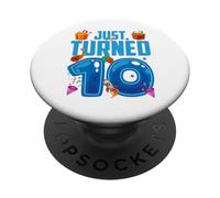 Just Turned 10 Birthday Boy Rocket Blue Party PopSockets PopGrip Adhésif
