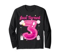 Just Turned 3 Birthday Outfit Pink Balloons Party Girl Manche Longue