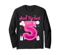Just Turned 5 Pink Birthday Party Outfit Kids Manche Longue